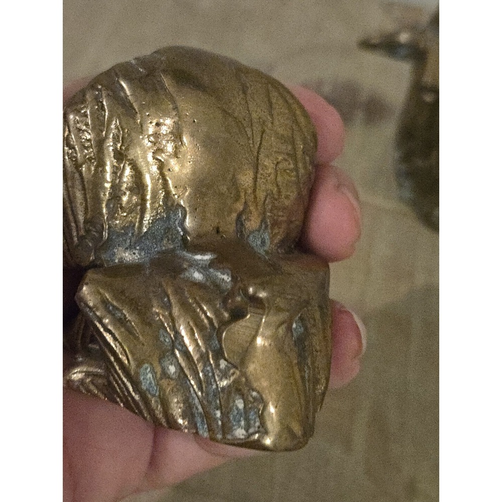2 Vtg Brass Animals Lion & Ram Small MCM Taiwan Big Horn Sheep 3" Tall Patina - Picture 6 of 15